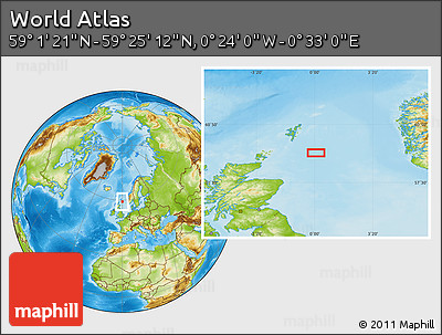 Physical Location Map of the Area around 59° 13' 17" N, 0° 4' 30" E