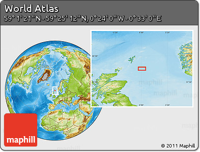 Physical Location Map of the Area around 59° 13' 17" N, 0° 4' 30" E
