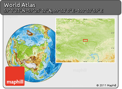 Physical Location Map of the Area around 59° 13' 17" N, 100° 22' 30" E