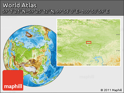 Physical Location Map of the Area around 59° 13' 17" N, 100° 22' 30" E