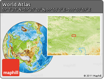 Physical Location Map of the Area around 59° 13' 17" N, 100° 22' 30" E