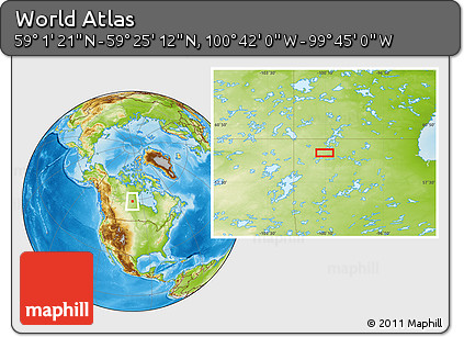 Physical Location Map of the Area around 59° 13' 17" N, 100° 13' 29" W
