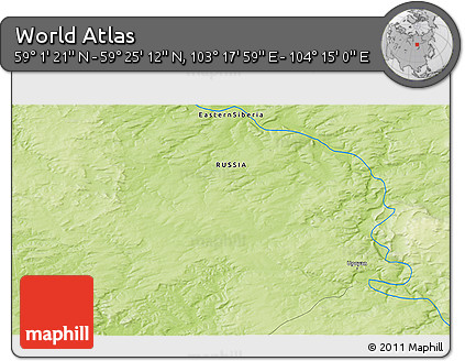 Physical 3D Map of the Area around 59° 13' 17" N, 103° 46' 30" E