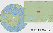 Savanna Style Location Map of the area around 59° 13' 17" N, 105° 28' 29" E, hill shading