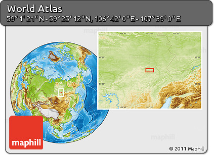 Physical Location Map of the Area around 59° 13' 17" N, 107° 10' 30" E
