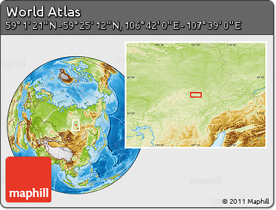 Physical Location Map of the Area around 59° 13' 17" N, 107° 10' 30" E