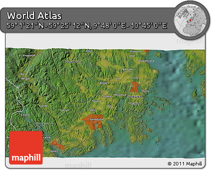 Satellite 3D Map of the Area around 59° 13' 17" N, 10° 16' 30" E