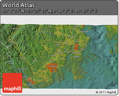 Satellite 3D Map of the Area around 59° 13' 17" N, 10° 16' 30" E