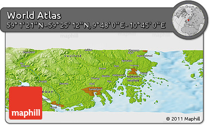 Physical Panoramic Map of the Area around 59° 13' 17" N, 10° 16' 30" E