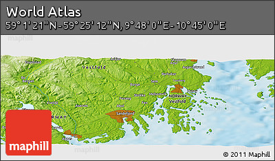 Physical Panoramic Map of the Area around 59° 13' 17" N, 10° 16' 30" E