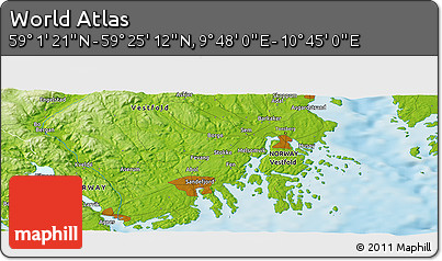 Physical Panoramic Map of the Area around 59° 13' 17" N, 10° 16' 30" E