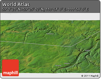 Satellite 3D Map of the Area around 59° 13' 17" N, 111° 25' 30" E