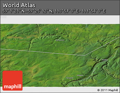 Satellite 3D Map of the Area around 59° 13' 17" N, 111° 25' 30" E