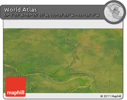 Satellite 3D Map of the Area around 59° 13' 17" N, 112° 7' 30" W