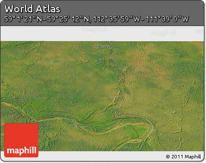 Satellite 3D Map of the Area around 59° 13' 17" N, 112° 7' 30" W