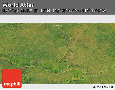 Satellite 3D Map of the Area around 59° 13' 17" N, 112° 7' 30" W