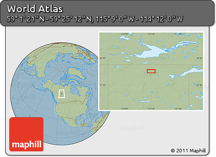 Savanna Style Location Map of the Area around 59° 13' 17" N, 114° 40' 30" W, hill shading