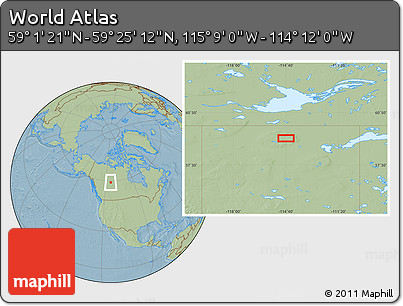 Savanna Style Location Map of the Area around 59° 13' 17" N, 114° 40' 30" W, hill shading