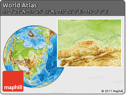 Physical Location Map of the Area around 59° 13' 17" N, 115° 40' 30" E