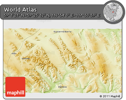 Physical 3D Map of the Area around 59° 13' 17" N, 117° 22' 30" E
