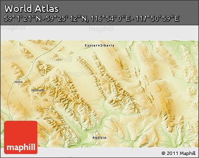 Physical 3D Map of the Area around 59° 13' 17" N, 117° 22' 30" E