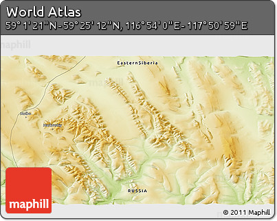 Physical 3D Map of the Area around 59° 13' 17" N, 117° 22' 30" E
