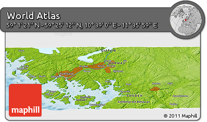 Physical Panoramic Map of the Area around 59° 13' 17" N, 11° 7' 30" E