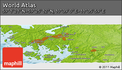 Physical Panoramic Map of the Area around 59° 13' 17" N, 11° 7' 30" E