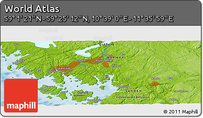 Physical Panoramic Map of the Area around 59° 13' 17" N, 11° 7' 30" E