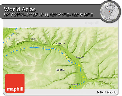 Physical 3D Map of the Area around 59° 13' 17" N, 121° 37' 30" E