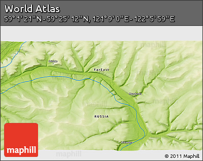 Physical 3D Map of the Area around 59° 13' 17" N, 121° 37' 30" E