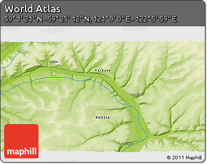 Physical 3D Map of the Area around 59° 13' 17" N, 121° 37' 30" E