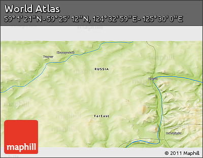 Physical 3D Map of the Area around 59° 13' 17" N, 125° 1' 30" E