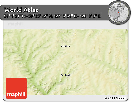 Physical 3D Map of the Area around 59° 13' 17" N, 127° 34' 30" E
