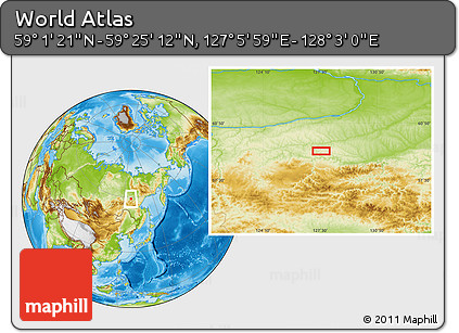 Physical Location Map of the Area around 59° 13' 17" N, 127° 34' 30" E