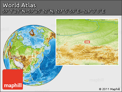 Physical Location Map of the Area around 59° 13' 17" N, 127° 34' 30" E