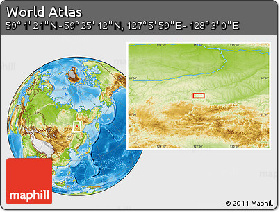 Physical Location Map of the Area around 59° 13' 17" N, 127° 34' 30" E