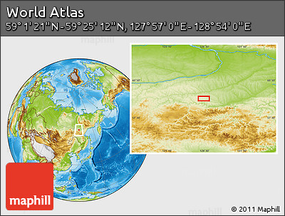Physical Location Map of the Area around 59° 13' 17" N, 128° 25' 30" E