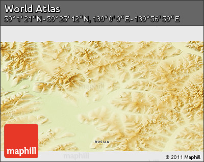 Physical 3D Map of the Area around 59° 13' 17" N, 139° 28' 29" E
