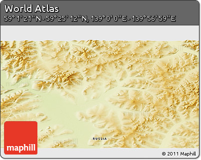 Physical 3D Map of the Area around 59° 13' 17" N, 139° 28' 29" E