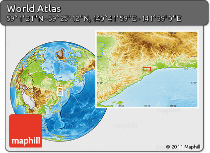 Physical Location Map of the Area around 59° 13' 17" N, 141° 10' 30" E