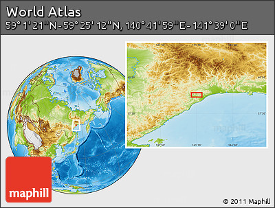 Physical Location Map of the Area around 59° 13' 17" N, 141° 10' 30" E