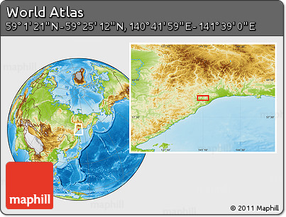 Physical Location Map of the Area around 59° 13' 17" N, 141° 10' 30" E