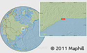 Savanna Style Location Map of the area around 59° 13' 17" N, 142° 52' 30" E, hill shading