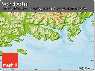 Physical Map of the Area around 59° 13' 17" N, 151° 13' 29" W