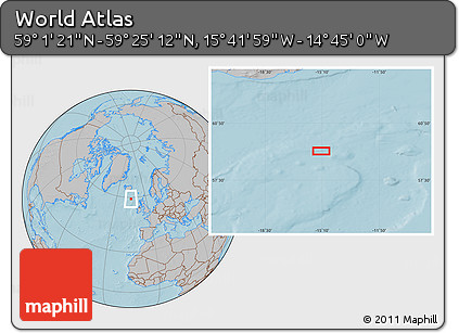 Gray Location Map of the Area around 59° 13' 17" N, 15° 13' 29" W, hill shading