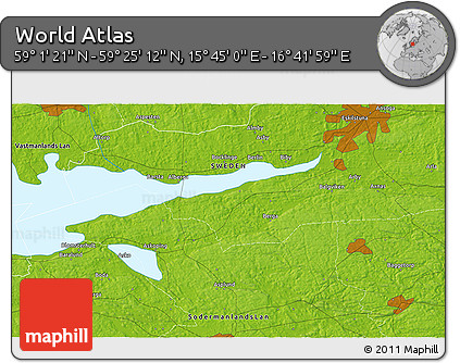 Physical 3D Map of the Area around 59° 13' 17" N, 16° 13' 30" E