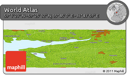 Physical Panoramic Map of the Area around 59° 13' 17" N, 16° 13' 30" E