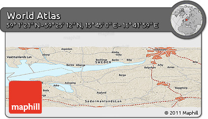 Shaded Relief Panoramic Map of the Area around 59° 13' 17" N, 16° 13' 30" E