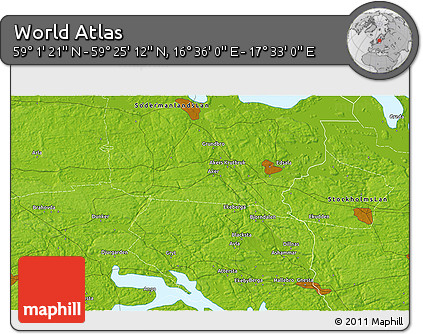 Physical 3D Map of the Area around 59° 13' 17" N, 17° 4' 30" E